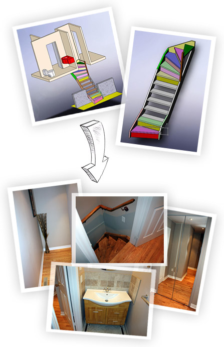 Home renovation Design prototype: staircase, hallway, and bathroom design